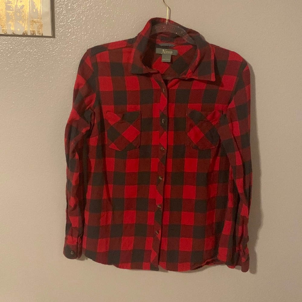 Natural Reflections red plaid flannel button Down shirt